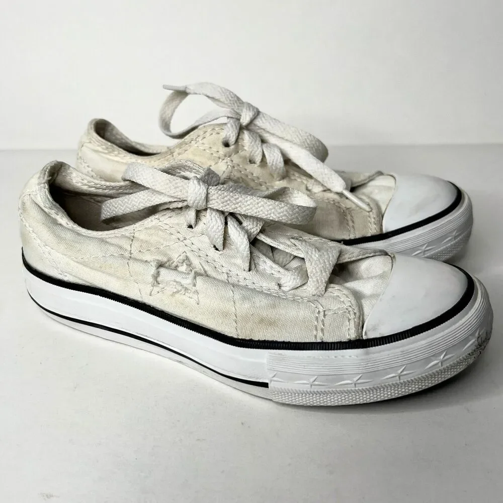Converse All star Low Top Sneaker Ivory Star Distressed Junior Little Kid 13